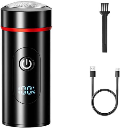Draagbare mini-elektrische scheermachine Geschikt voor heren, IPX7 waterdicht, klein, draagbaar elektrisch scheerapparaat met dubbele ring, thuis, auto, reizen, kantoor