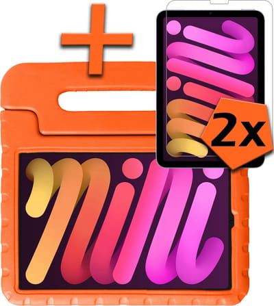 Hoesje - Geschikt voor Apple iPad Mini 6 (2021) - 8.3 inch - 6e Generatie - Met 2x Screenprotector - Kinderhoes Shockproof Bumper - Kidsproof Case - Tablet Hoes - Kinder Hoes Cover - Oranje