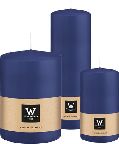 Wiedemann Cilinderkaarsen/stompkaarsen - set van 3 - donkerblauw - 7x13/10x15/7x20 cm
