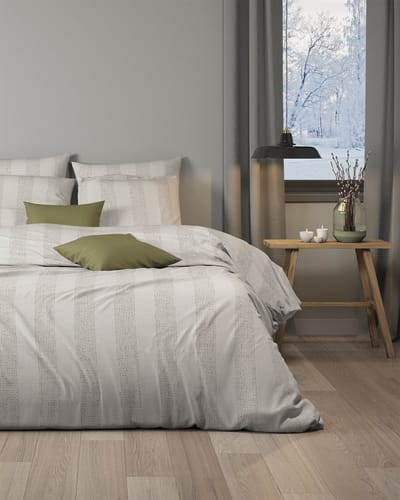 Mistral Home - DEKBEDOVERTREK - flanel - 140 x 200 cm + 65 x 65 cm - eenpersoons - strepen - Écru