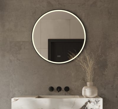 Schaere - Ronde Badkamerspiegel - Directe Verlichting - Spiegel Verwarming - Instelbare Lichtkleur - Dimfunctie - Mat Zwart Frame - 70×70