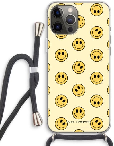 Case Company® - Hoesje met koord geschikt voor iPhone 12 Pro hoesje met Koord - Smiley N°2 - Telefoonhoesje met Zwart Koord - Bescherming aan alle Kanten en Over de Schermrand