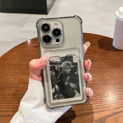 Transparante Kaarthouder Tas Case Voor iPhone 16 15 14 13 12 11 Pro Max Plus 13 Mini 16e Clear Portemonnee Schokbestendig Zacht Hoesje For iPhone 15 Pro gray