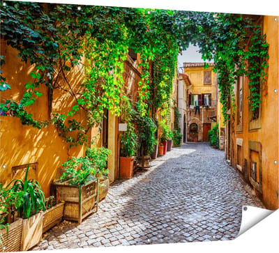 Gards Tuinposter Straatje in Rome met Groene Planten - 160x120 cm - Tuindoek - Tuindecoratie - Wanddecoratie buiten - Tuinschilderij
