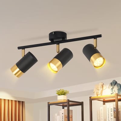 Glitzerlife - Plafondspot Plafondlamp - Draaibaar Opbouwspot - GU10 3 Lichtpunten - 350 graden draaibaar - Retro Aluminium IJzer - Ø42cm - Zwart Goud