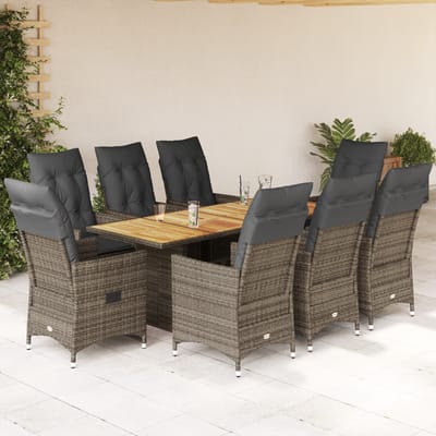 vidaXL 9-delige Tuinset met kussens poly rattan grijs