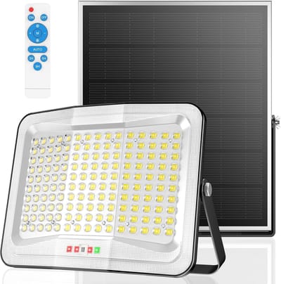Zonnepanelen Buitenlamp - LED Verlichting - Tuin Beveiligen - Bewegingssensor & Afstandsbediening - 54000 Lumen - Zwart