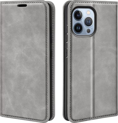 MobyDefend Hoesje - Geschikt voor iPhone 14 Pro Max - Luxe Wallet Bookcase (Magnetische Sluiting) - Grijs