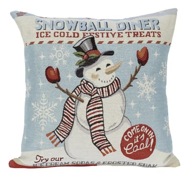 Kussenhoes - Kerst - Snowball - Sneeuwpop - met glitterdraad