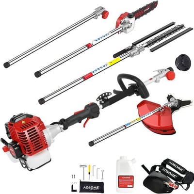 Professionele Bosmaaier – Benzine – Kantenmaaier Draadloos – Grastrimmer – 39CM Snijbreedte – Complete Set – 6 Opzetstukken – Met Gereedschap – Rood