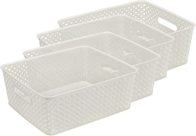 Opbergmand Set van 4 – ±12 Liter per Mand - Opbergmand Speelgoed Kinderkamer – Keukenkast Organizer – Kledingkast Organizer – Kast Organizer – Opbergdoos Wit – 35,3 × 29,5 × 13,3 cm