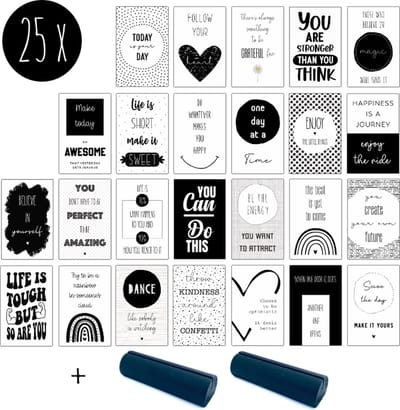 25x minikaartjes + 2 zwarte mini kaarthouders | LIFE QUOTES | kleine kaartjes / inzichtkaarten / inspiratiekaartenvoor positiviteit & motivatie