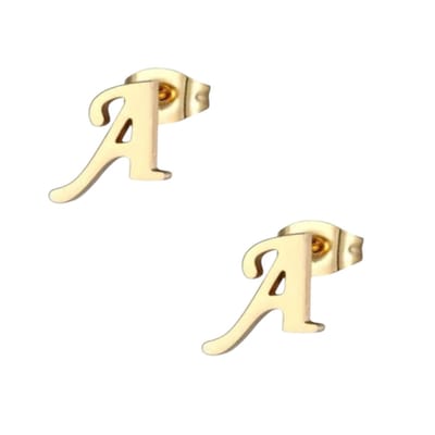 Aramat Jewels | Oorbellen | Goudkleurige RVS Letter A oorstekers 10mm | | | |10mm | Staal | Kinderen, Volwassenen | Verkleurd niet