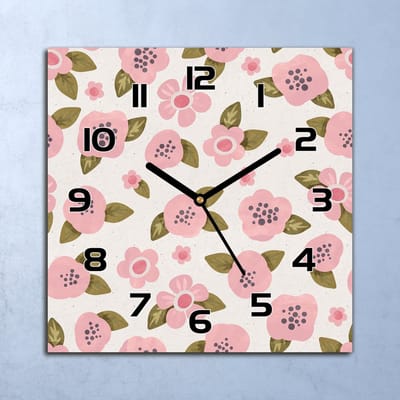 Coloray Wandklok - Roze bloemen Klok Glas - 30x30 cm - Roze Wandklok - Wandklok Vierkant - Wandklok Industrieel - Wandklok Keuken - Stille Wandklok
