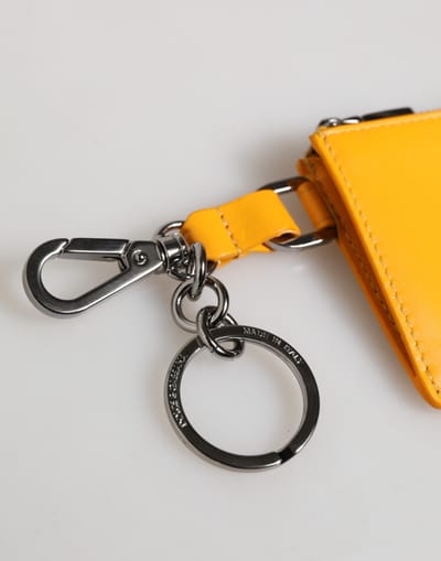 Geel Oranje Leren Creditcard Sleutelhanger Clip Wallet