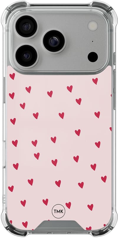 Shockproof hoesje geschikt voor Apple iPhone 17 Pro - Cute hearts - Schokbestendig - Verhoogde randen - TPU case - Extra Sterke Back Cover - Print - Transparant, Roze