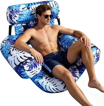 Opblaasbare Zwembadstoel - Drijvende Zitje - Water Ontspanning - Ergonomische Rugsteun - 90x40x61cm - Blauw