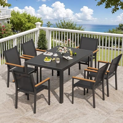 Outdoor Tuin & Terrastafel 140x90x75 cm – Weerbestendige Rechthoekige Eettafel voor 6 Personen, Aluminium Frame met WPC Tafelblad – Zwart, Merk Laura