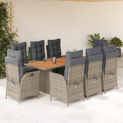 vidaXL - 9-delige - Tuinset - met - kussens - poly - rattan - grijs