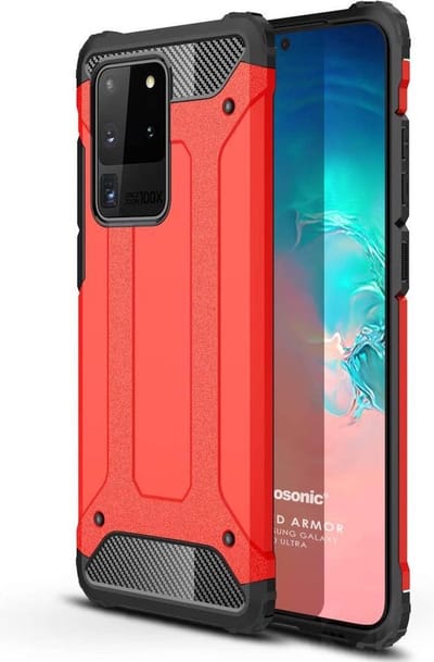 Schokbestendig Heavy Duty Hoesje Geschikt voor: Samsung Galaxy S20 Ultra Shock Proof Hybride - Back Cover - Dual Layer Armor Case - Extra Stevig - Rood