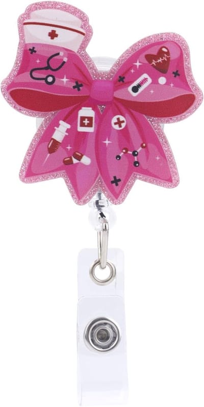 Badgehouder Strik - ID Kaarthouder - Snelle Identificatie - Intrekbaar 360° Draaibaar - 5x5 cm - Roze