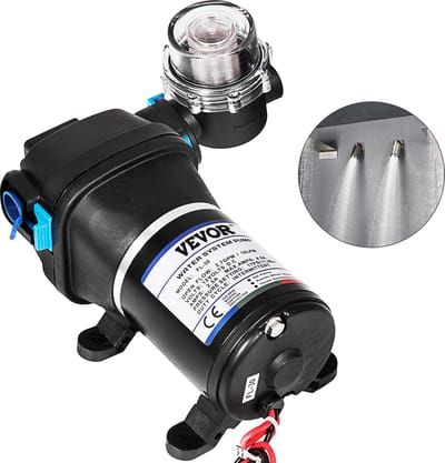 VEVOR Waterpomp Hoge Druk Membraan 12 V, Hoge Druk Waterpomp 17 L/min, Zelf Aanzuigende Membraanpomp 2 m, 3-Kamer Membraan, Membraanpomp met Thermische Beveiliging, voor Auto, Marine, Campers