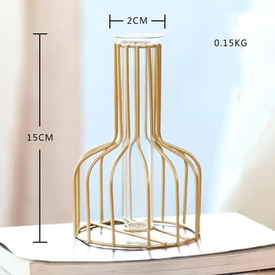 Individualistische Bloemenstandaard IJzeren Frame Vaas Eenvoudig Familie Bloemenrek Fles Ornament Paasdecoratie Pot Houder Jarrones Cadeaus beige