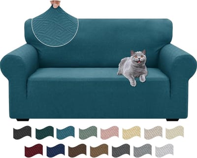 Allecta - Universele Stretch Bankhoes 2 Zits voor Woonkamer - Elastische Sofahoes met Anti-slip - Krasbestendig - Turquoise.