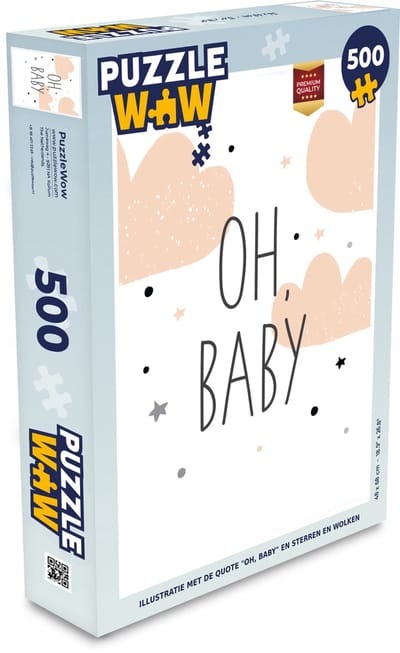 Puzzel Illustratie met de quote "Oh, baby" en sterren en wolken - Legpuzzel - Puzzel 500 stukjes