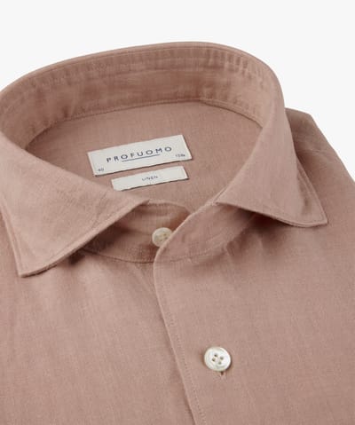 Profuomo Overhemd 100% Linnen Slim Fit Cutaway D. Pink  41