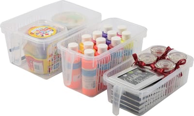 3 Stuks Handige Opbergmanden | Kast Opbergoplossing Organisatoren | opbergbox | opbergbak | Multifunctionele opbergbak met handvat | Transparant