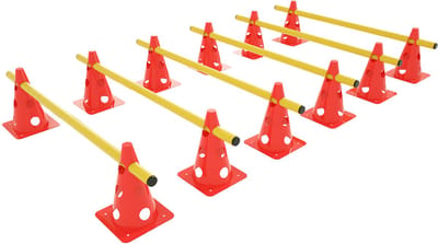 NAIZY 6-delige sporthordenset voor coördinatietraining met 12 multifunctionele pionnen + 6 palen. In hoogte verstelbare hordenset voor behendigheidstraining voor kinderen, teamsporten en volwassenen, hoogte 32 cm, lengte 100 cm