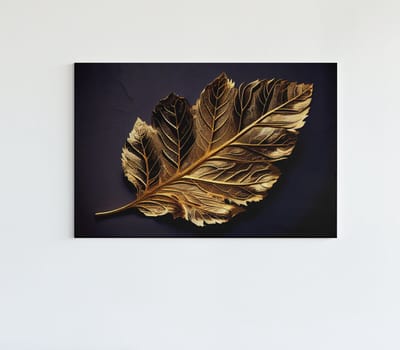 Canvas Schilderij Abstract - Blad - Zwart - Goud - 60x40x2 cm