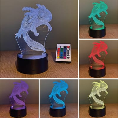 Klarigo® Nachtlamp – Axolotl - Dieren - 3D LED Lamp Illusie – 16 Kleuren – Bureaulamp – Nachtlampje Kinderen – Creative lamp - Afstandsbediening