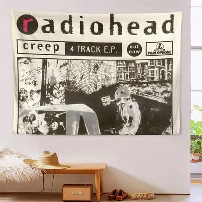 1 Stuk Radiohead Creep Ep Retro Rock Wandkleed, 2D Print Polyester Wanddecoratie, 90S Alternatieve Band Muurkunst Voor Slaapkamer Woonkamer 40X60cm gray