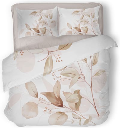 Eleganzzz Dekbedovertrek Leaf Artistry - beige - Dekbedovertrek 240x200/220cm - Micropercal - Lits Jumeaux - Dekbedovertrekken - Botanisch Dekbedovertrek