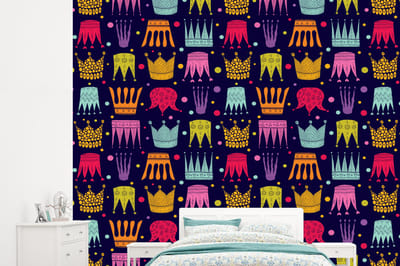 Behang - Fotobehang Patronen - Kroon - Kleuren - Jongens - Kinderen - Kids - Breedte 245 cm x hoogte 220 cm
