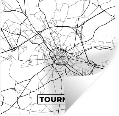 Muurstickers - Sticker Folie - België – Tournai – Stadskaart – Kaart – Zwart Wit – Plattegrond - 100x100 cm - Plakfolie - Muurstickers Kinderkamer - Zelfklevend Behang XXL - Zelfklevend behangpapier - Stickerfolie