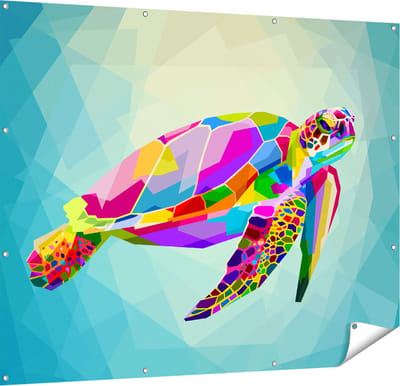 Gards Tuinposter Kleurrijke Schildpad in het Water - 150x120 cm - Tuindoek - Tuindecoratie - Wanddecoratie buiten - Tuinschilderij