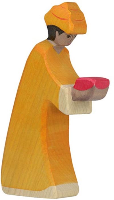 HOLZTIGER Kerstmis - Melchior Geel - 7X3X14Cm - Houten Figuur - Handgemaakt