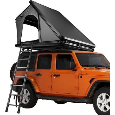Tente de toit rigide, Tente de toit rigide en aluminium pour 2-3 personnes avec lumière LED tricolore, Matelas épais et fenêtre, Imperméable coupe-vent Overland