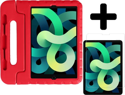 Hoes - Geschikt voor Apple iPad Air 4 (2020) - 10.9 inch - 4e Generatie - Met Screenprotector - Kinderhoes Shockproof Bumper - Kidsproof Case - Tablet Hoesje - Kinder Hoesje Cover - Rood