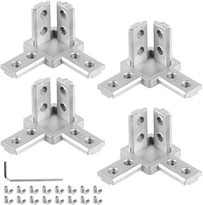 Dailygoods- Hoekverbinder Aluminium - 4 Stuks - 3-Weg Verbinding - Bevestigingsmateriaal - Schroeven - Zilver - Schokbestendig - Profielverbinder