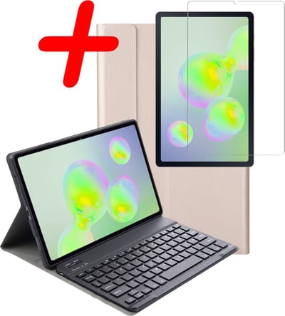 Hoes Geschikt voor Samsung Galaxy Tab S6 Lite - Met Screenprotector - Toetsenbord Case - Keyboard Book Cover - Hoesje - Goud