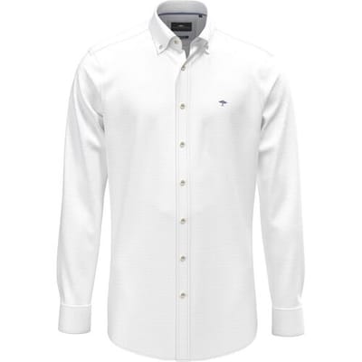 Fynch-Hatton Overhemd Washed Oxford Solid Color Kent Collar Wit / male
