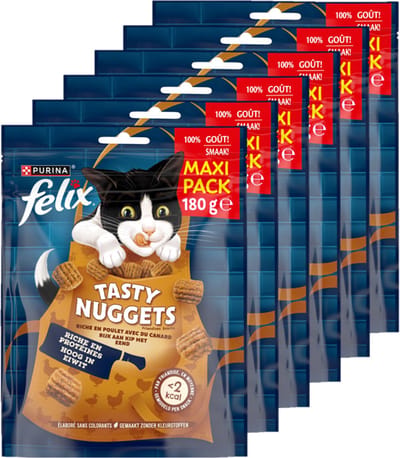 Felix Tasty Nuggets - Kattensnack - Kattensnoepjes - Kip & Eend - 6 x 180 g