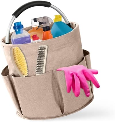 Schoonmaakzak Organizer Draagbaar 17 L, Schoonmaakmandje Organizer Met Handgreep en Zak, Universele Schoonmaak Caddy Cleaning, Opvouwbare Schoonmaakzak, Organizer voor Schoonmaakmiddelen voor
