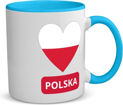 Akyol - polska vlag hartje koffiemok - theemok - blauw - Polen - reizigers - toerist - verjaardagscadeau - souvenir - vakantie - kado - 350 ML inhoud