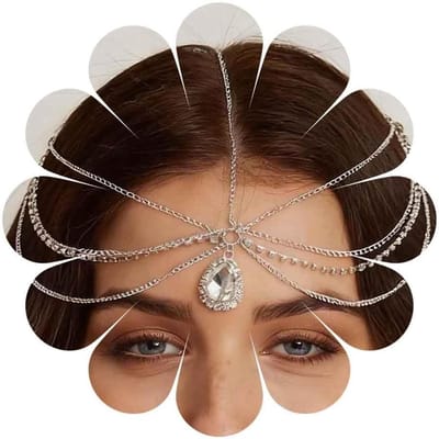 Gelaagde hoofdketting met strass en kristalhanger voor bruiloft, festival en prom - Boho haaraccessoire voor vrouwen en meisjes