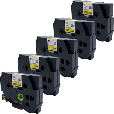 DULA Brother Compatible label tape- Tze-641 - 5 cassettes - Brother P-Touch - Zwart op geel - 18mm x 8m
